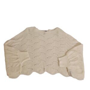 Moon & Madison Cream Open Knit Crop Cape Shell Stitch Boho Women’s M EUC